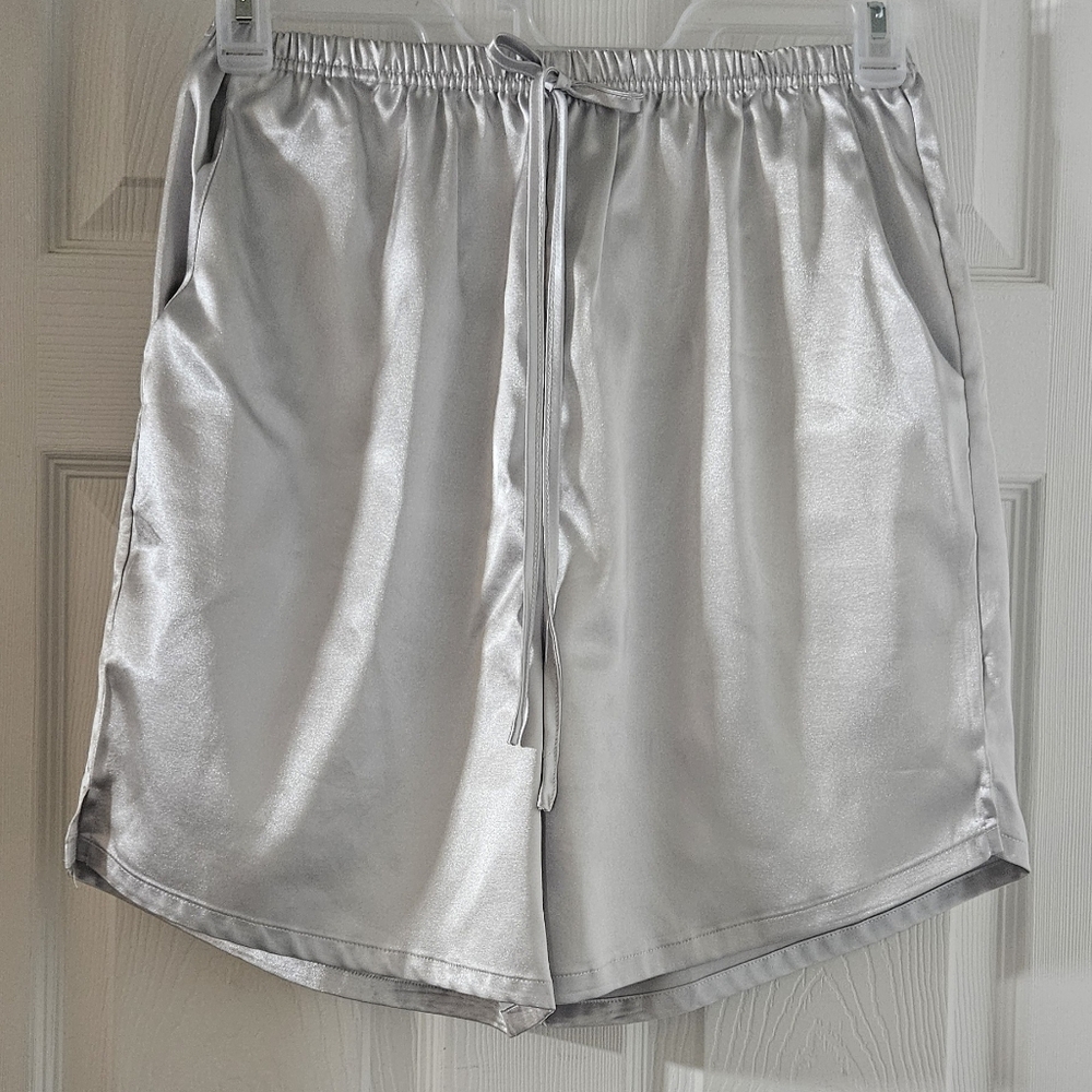 NWOT Smomog Silver Faux Satin Sleeper Shorts